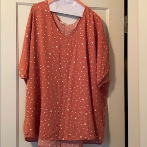Pink and white polka dot v-neck 2XL